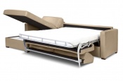Rozkládací pohovka na každodenní spaní STEEL XXL | rohová verze s úložným prostorem | pravá kůže béžová | lůžko s matrací 160x200cm | 085 - Sofabed