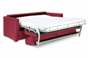 Rozkládací sedací souprava pro každodenní spaní Steel | skvělý design | komfortní lůžko a sezení | 3 druhy zdravotních matrací | velký výběr kvalitních potahů evropského původu | červená látková | boční pohled | rozložená s matrací 004 - Sofabed