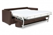 Rozkládací sedací souprava pro každodenní spaní Steel | skvělý design | komfortní lůžko a sezení | 3 druhy zdravotních matrací | velký výběr kvalitních potahů evropského původu | hnědá pravá kůže | boční pohled | rozložená s matrací 004 - Sofabed