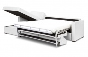 Rozkladacia pohovka na každodenné spanie STEEL XXL | rohová verzia s úložným priestorom | pravá koža biela | lôžko s matracom 160x200cm | 081 - Sofabed