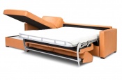 Rozkladacia pohovka na každodenné spanie STEEL XXL | rohová verzia s úložným priestorom | pravá koža natural | lôžko s matracom 160x200cm | 088 - Sofabed